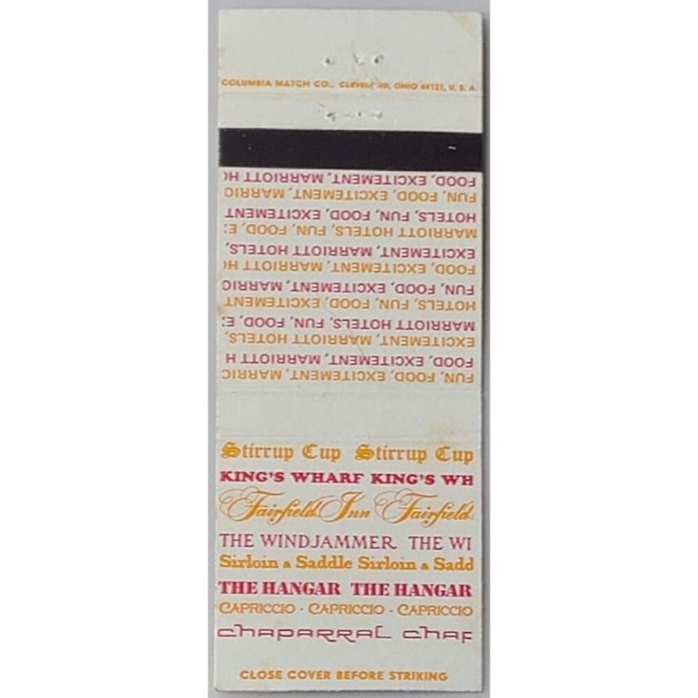 Matchbook Marriot Restaurants Stirrup Cup Kings Wharf Windjammer Sirloin Saddle